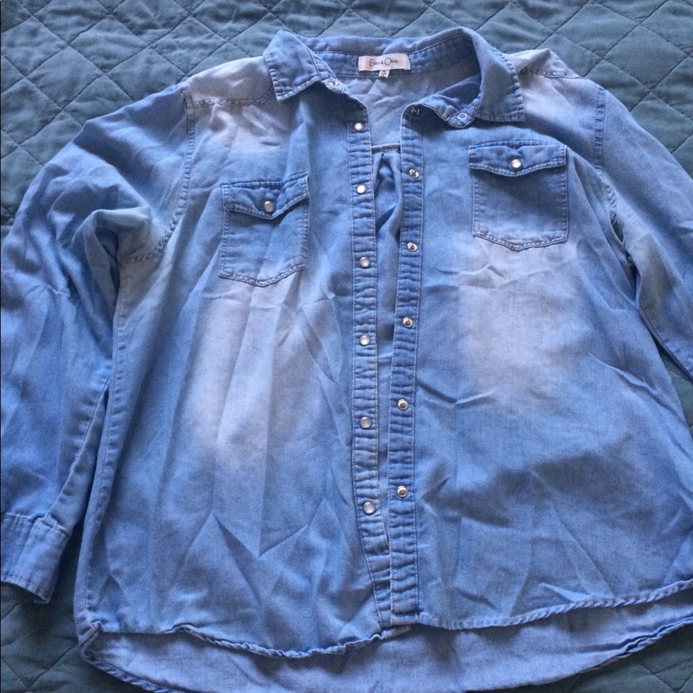 Super soft denim-like button down tee